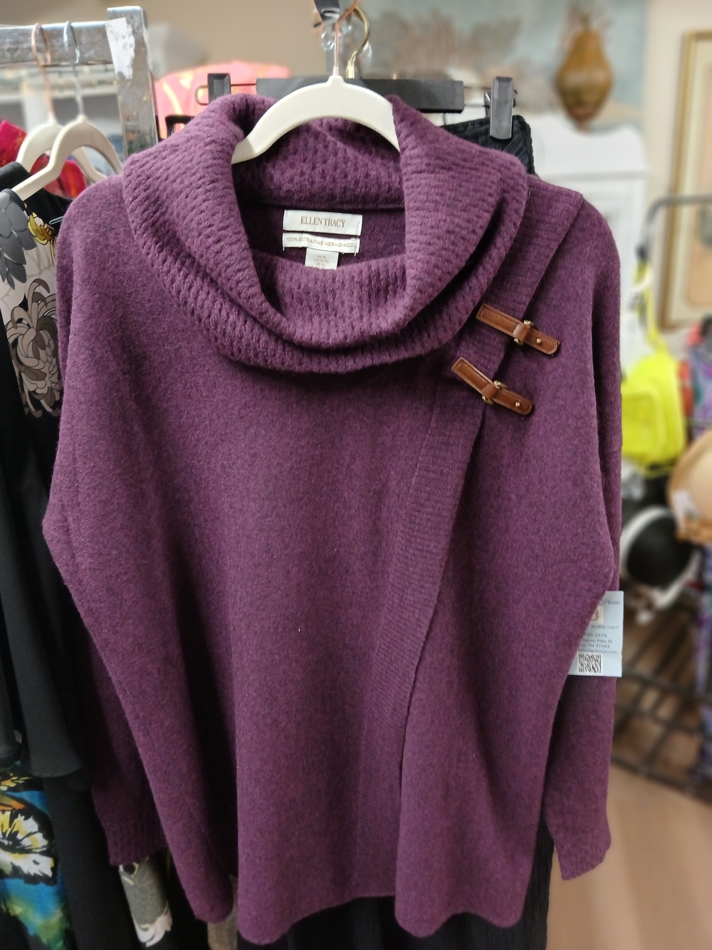 Ellen Tracy Plum Cowl Neck Sweater with Toggle Accents